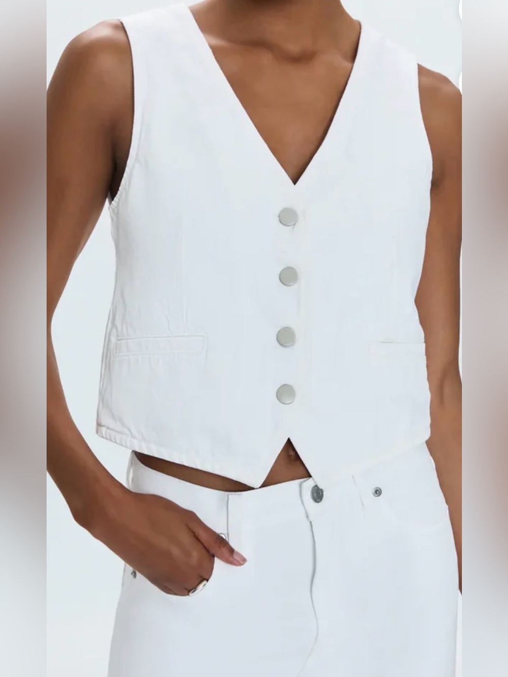 NWT Anthropologie Pistola Vero White Denim Crop Vest Button Front Waistcoat L
